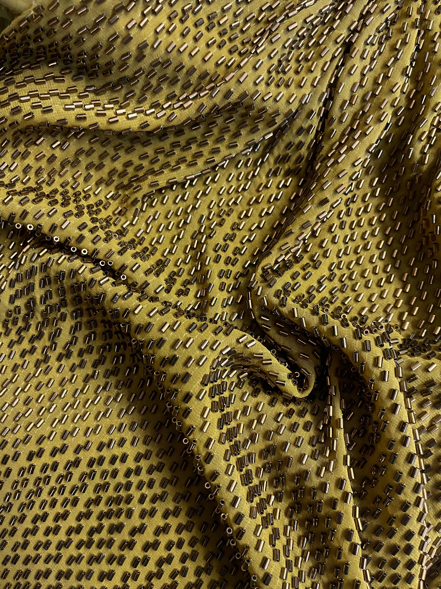 Beaded Poly Chiffon - Chartreuse & Gold
