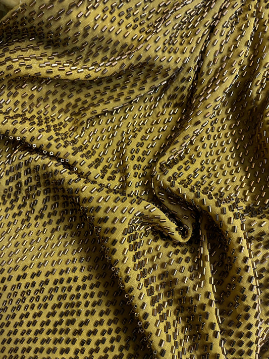 Beaded Poly Chiffon - Chartreuse & Gold