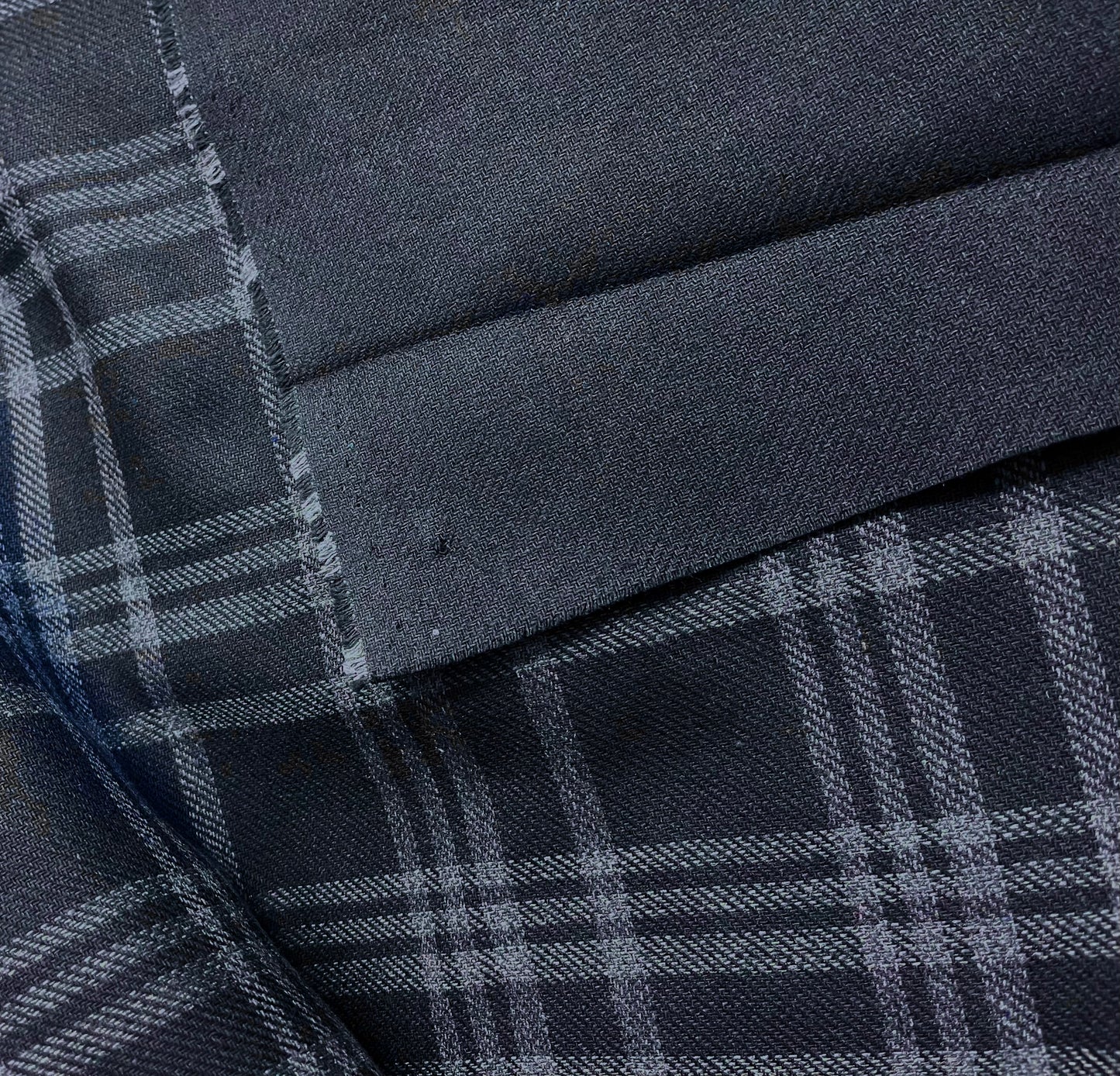 Italian Double Sided Plaid Cotton Twill - Navy Blue