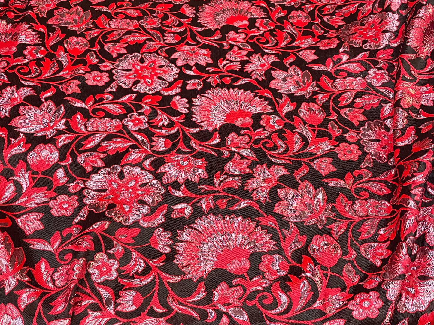Designer Metallic Red & Black Floral Brocade