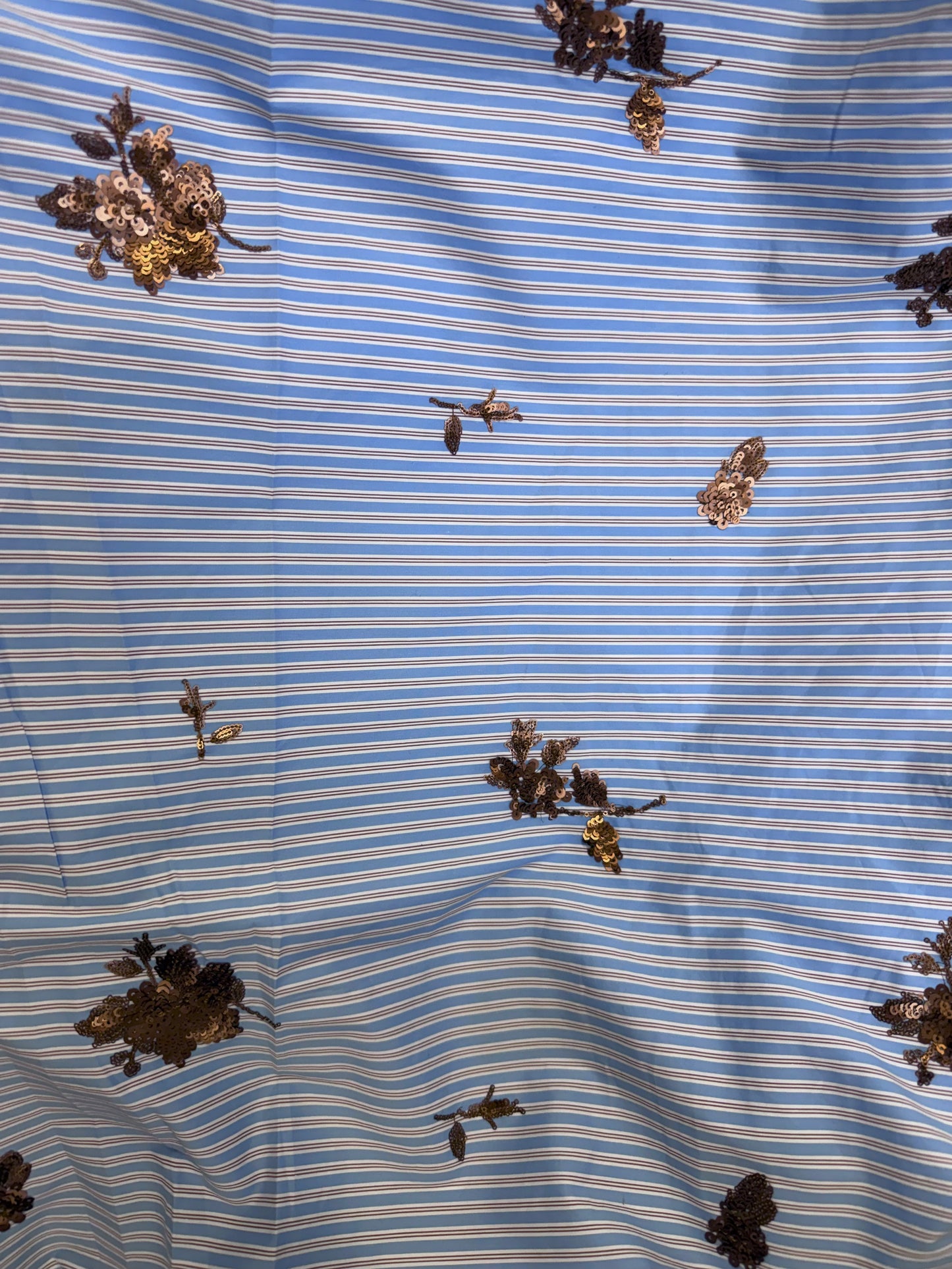 Sequin Stripe Cotton Shirting - Blue, Brown, White & Bronze