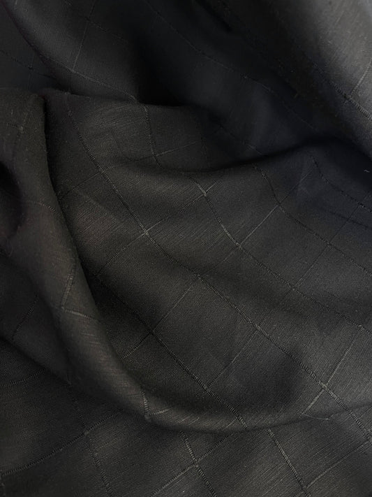 Grid Patterned Linen Blend - Jet Black