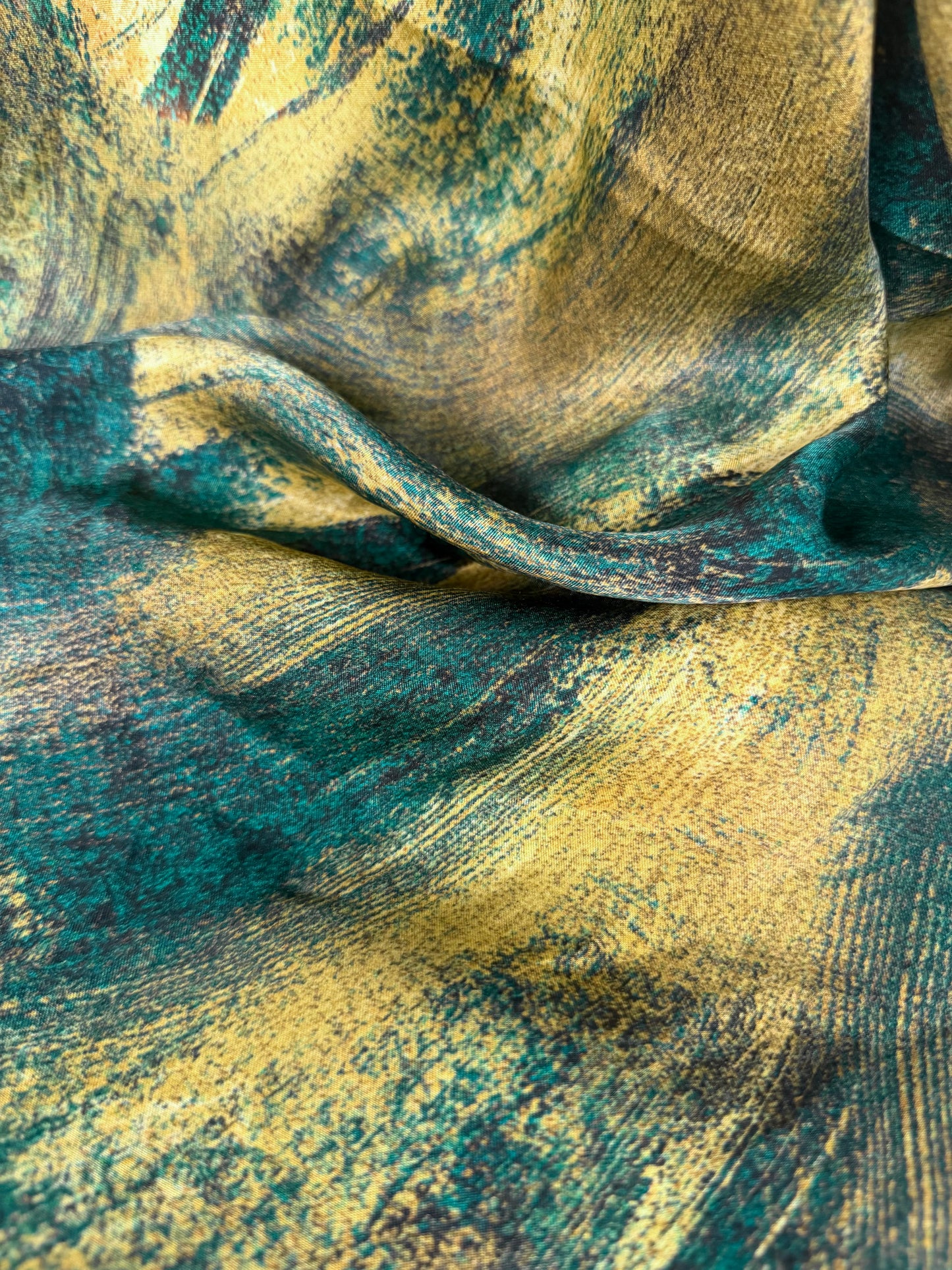 Digital Printed Rayon & Bamberg Charmeuse - Gold & Emerald Green