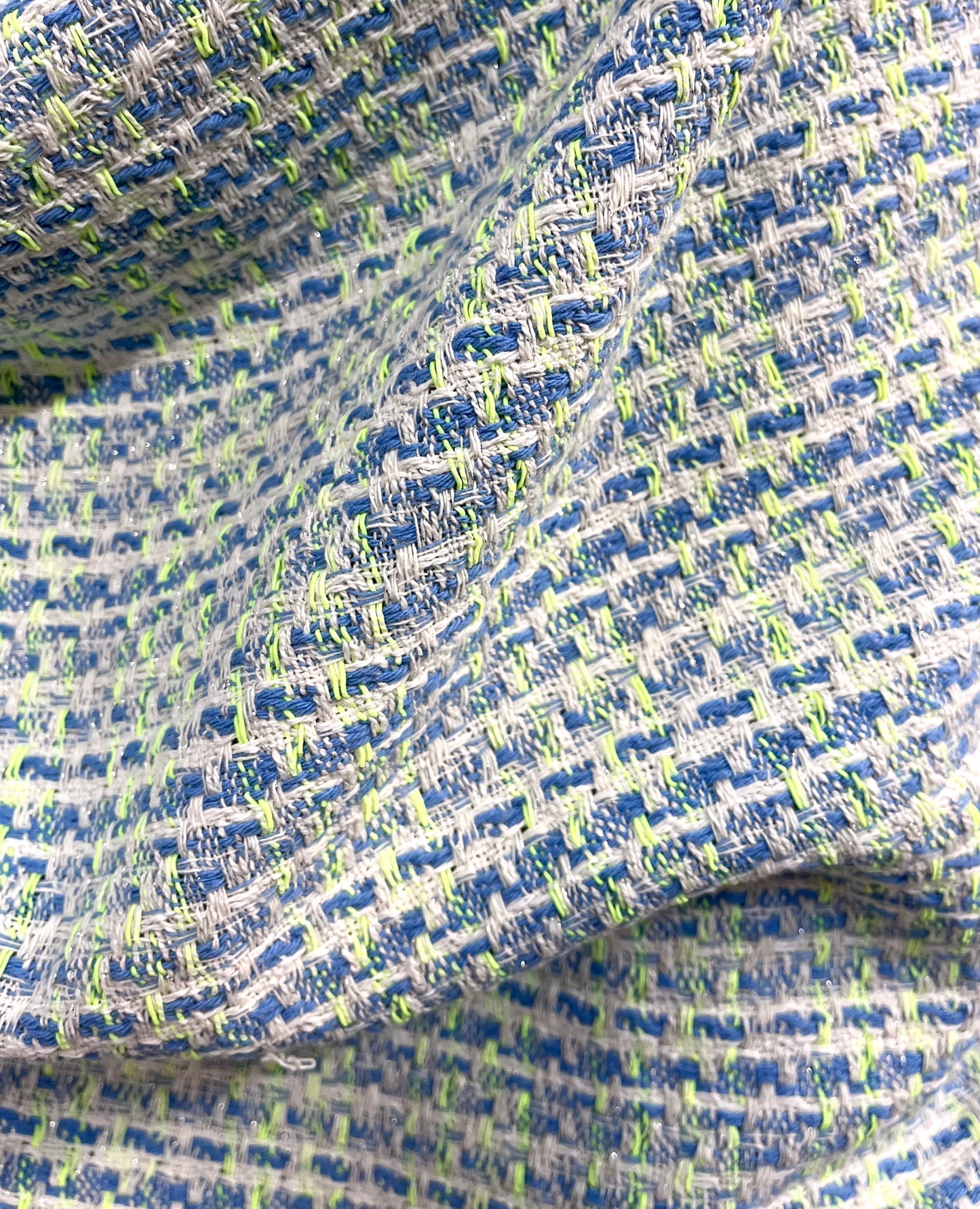 Woven Boucle Lurex Cotton - Neon, Silver, Blue & White