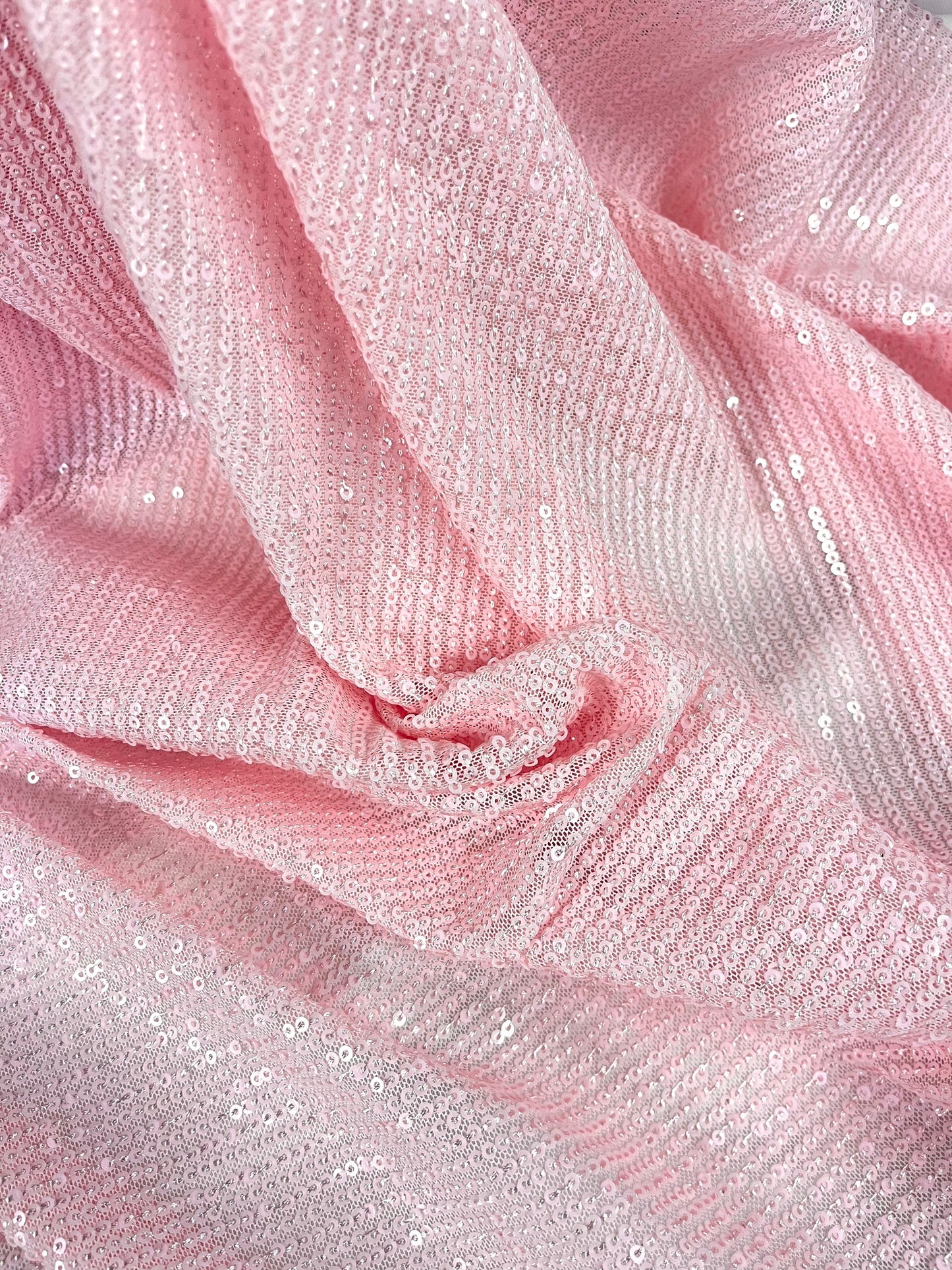 Italian Sequin Stretch Mesh - Bubble Gum Pink