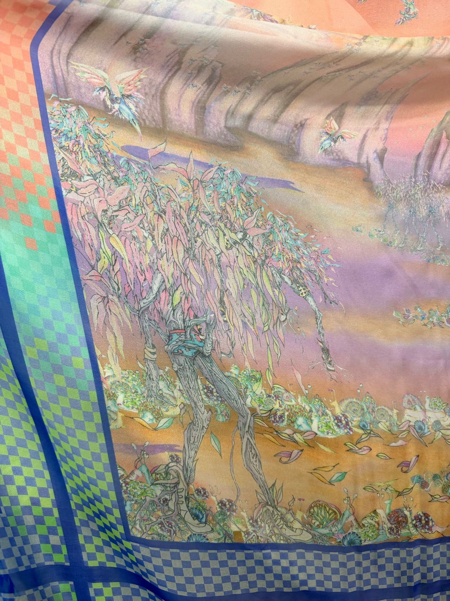Italian Printed Silk Chiffon - Surrealist Landscape