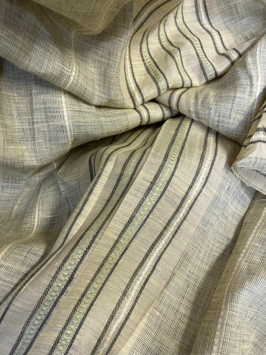 Linen Jacquard - Sandy Green Stripe