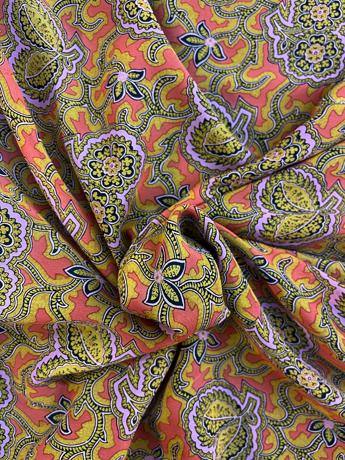 Paisley Printed Silk Chiffon - Orange, Yellow, Purple & Black