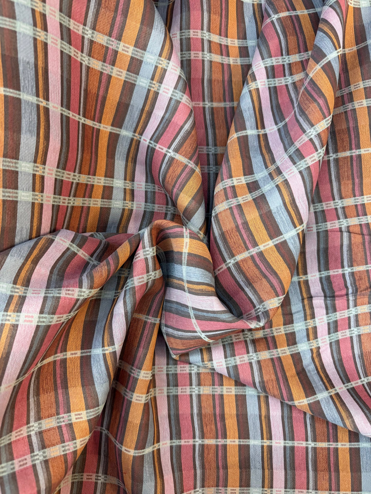 Italian Plaid Viscose Blend - Pink, Brown & Grey