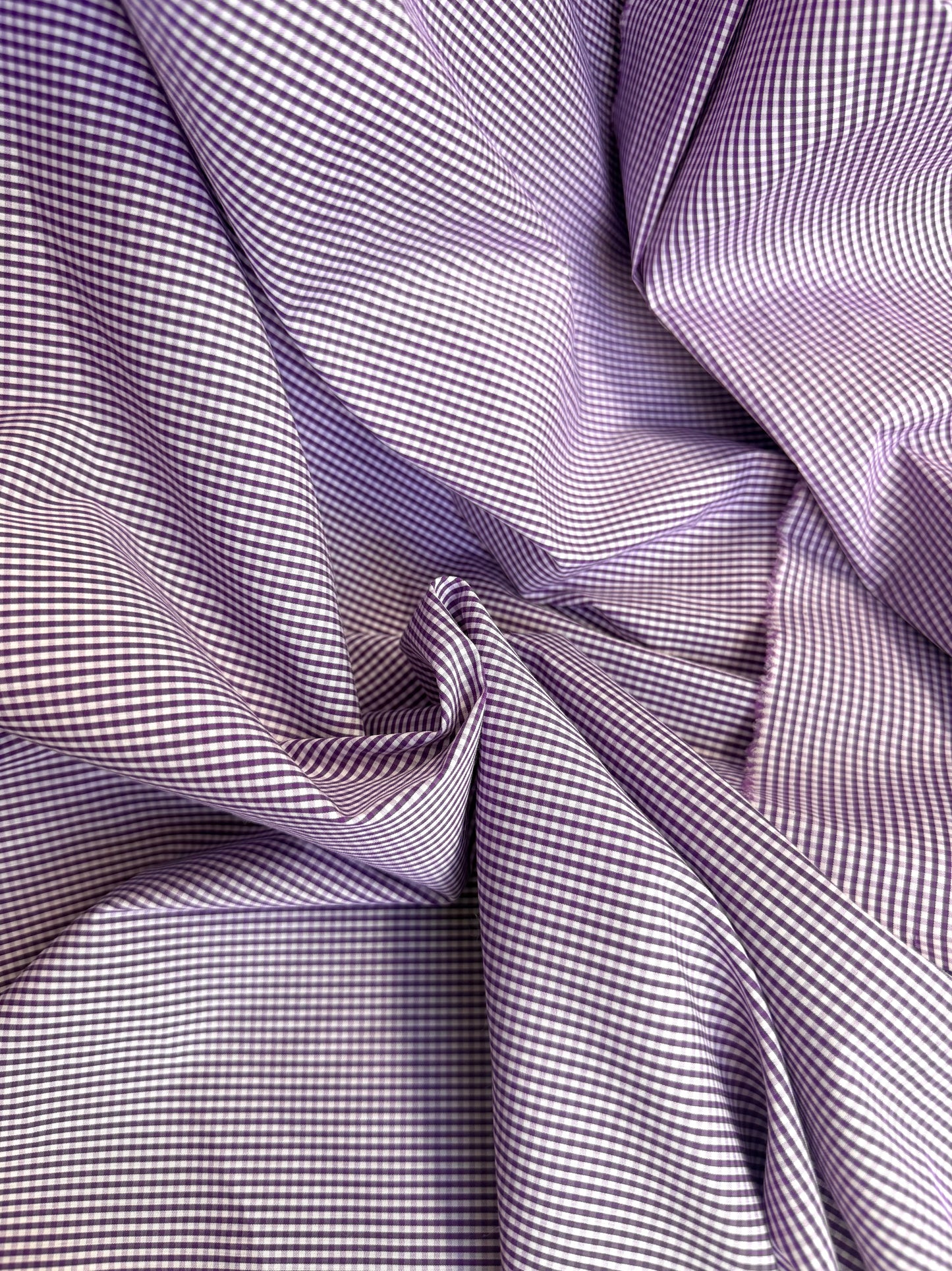 Cotton - Mini Check Plaid - Purple & White