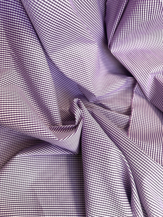 Cotton - Mini Check Plaid - Purple & White