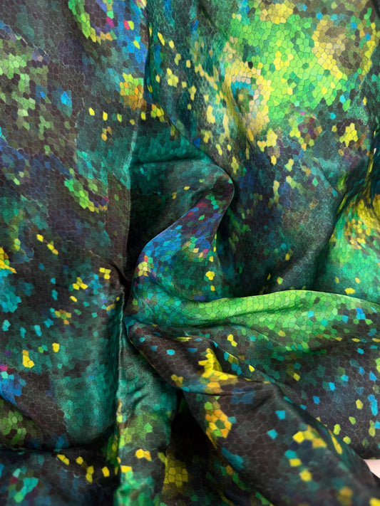 Digital Printed Rayon & Bamberg Charmeuse - Cool Toned Geometric