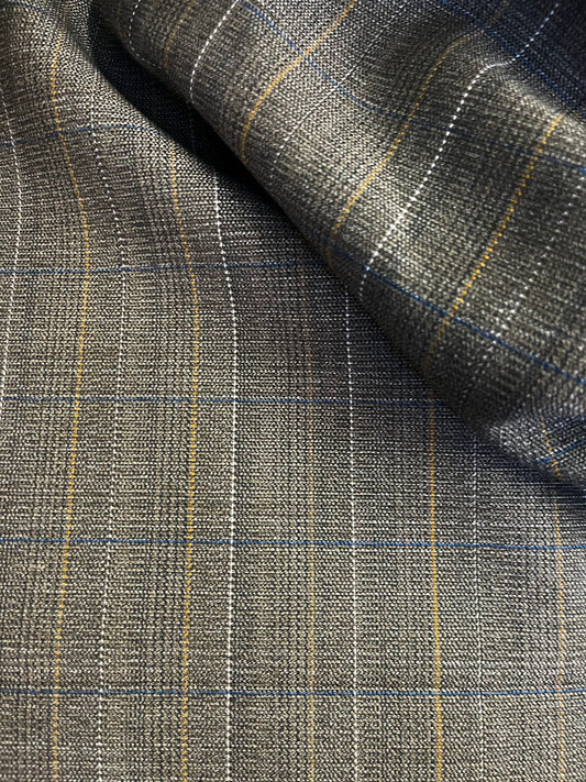 Plaid Wool Flannel Suiting - Olive Green, Yellow, Blue