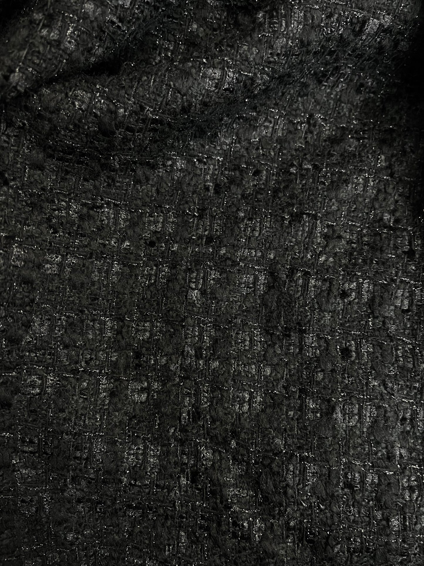 Designer Wool Blend Boucle - Jet Black & Lurex