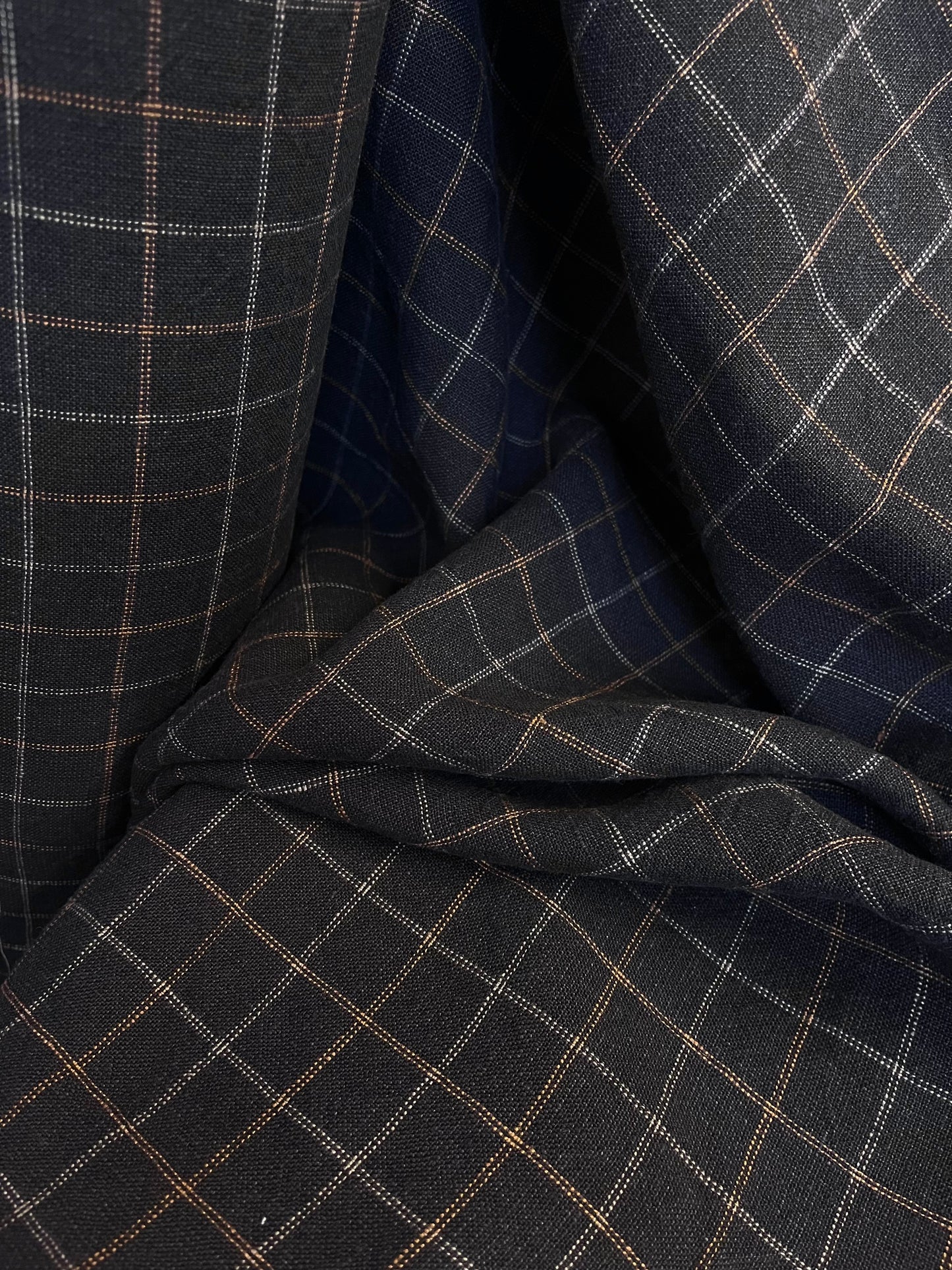 Woven Plaid Linen - Charcoal, Orange & White