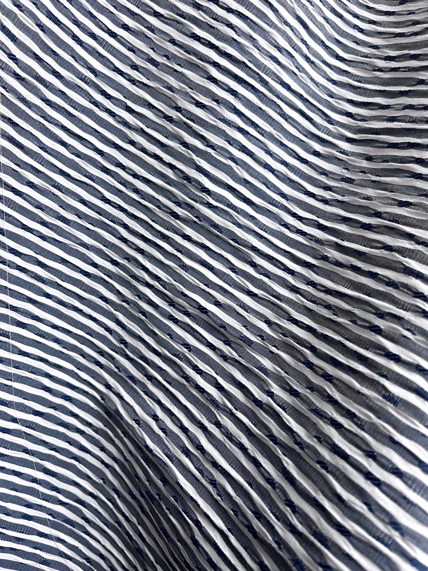 Textured Seersucker Striped Cotton - Blue & White