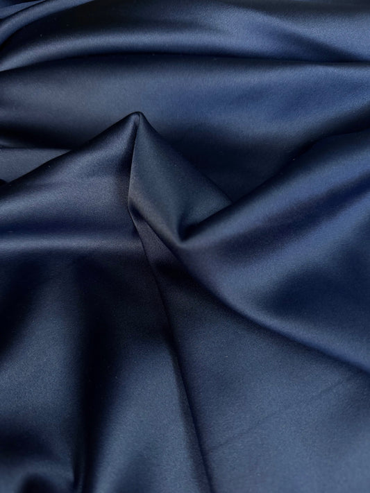 Stretch Silk Charmeuse - Navy Blue - 19mm Designer