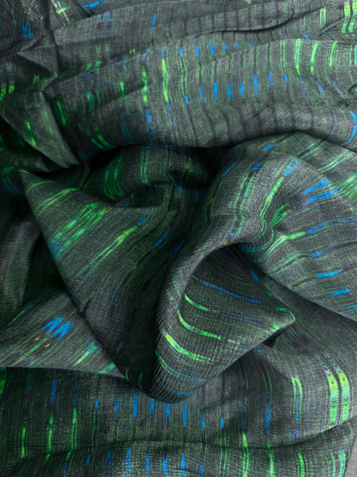 Crinkled Rayon Chiffon - Digital Print - Green & Blue