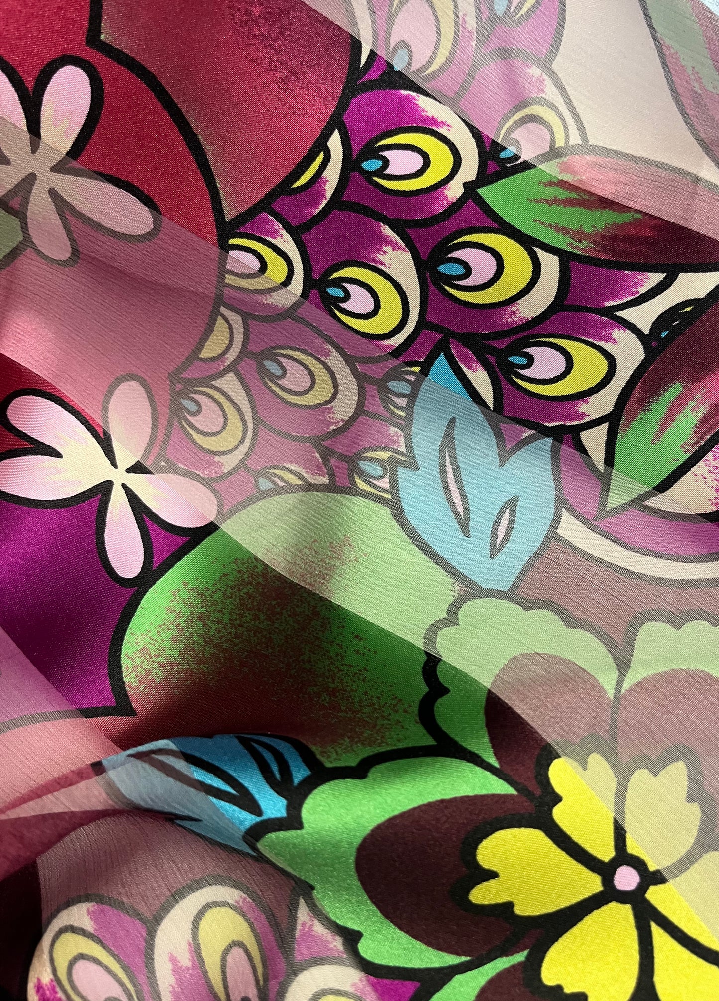 Silk Chiffon Burnout Stripe - Groovy Floral