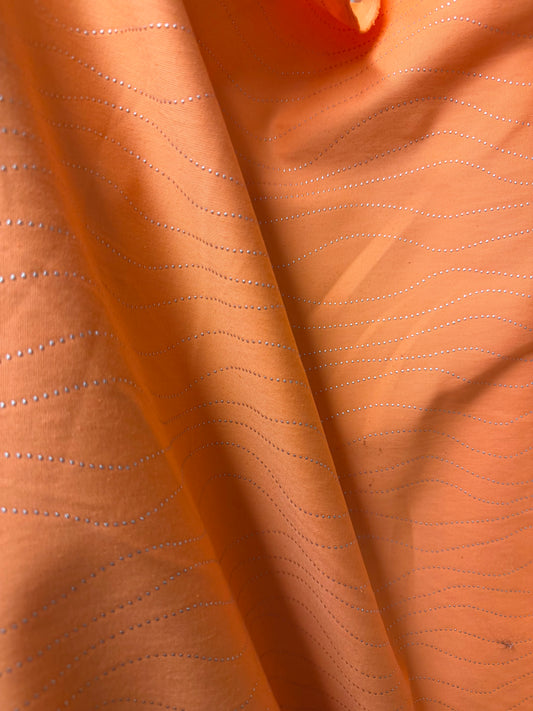 Italian Embellished Cotton Twill - Orange & Silver