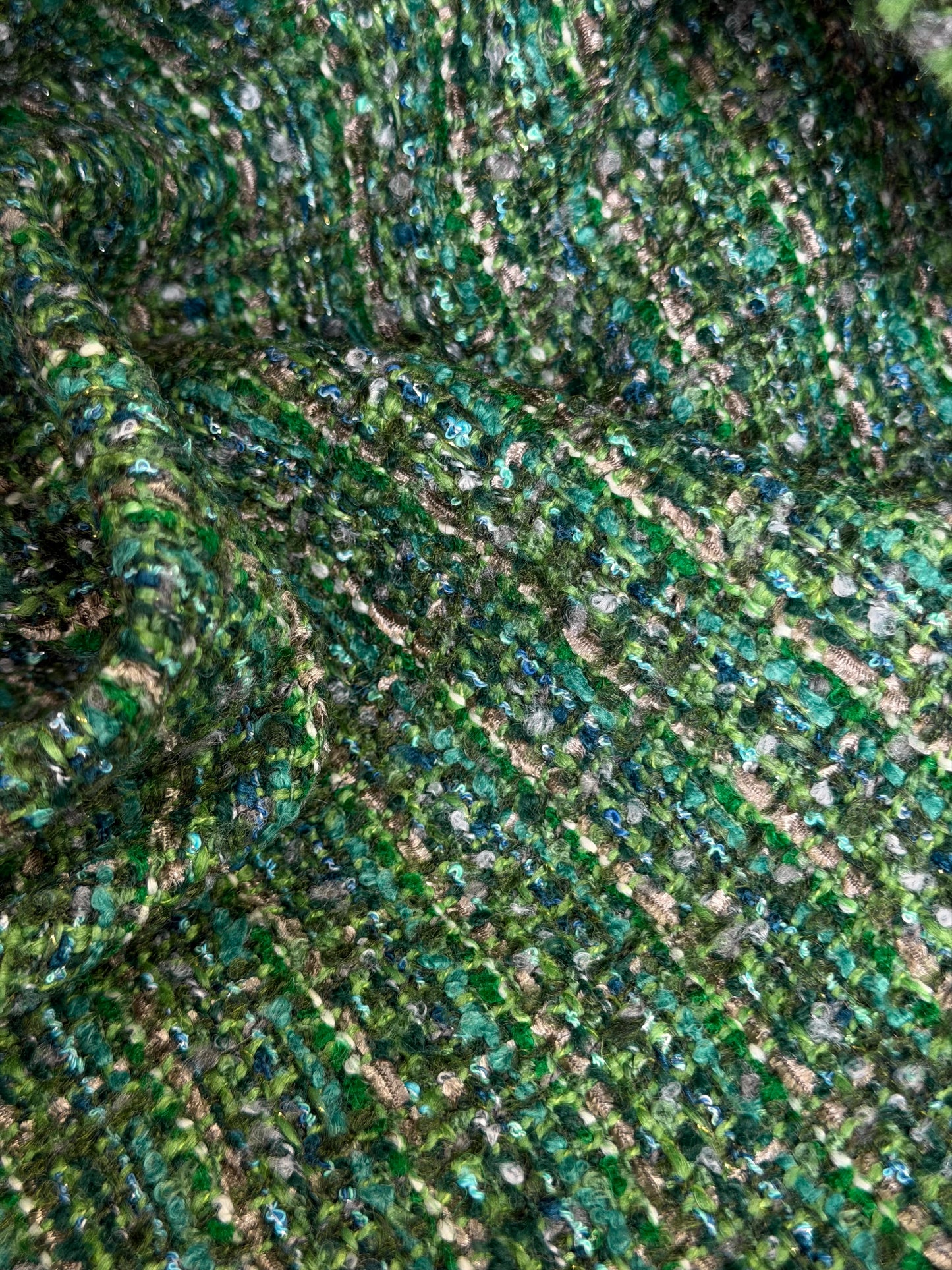 Italian Designer Wool Boucle - Green Lurex