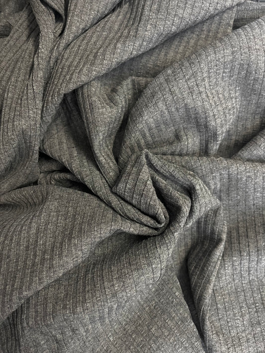 Rayon Wide Ribbed Knit - Charcoal Grey
