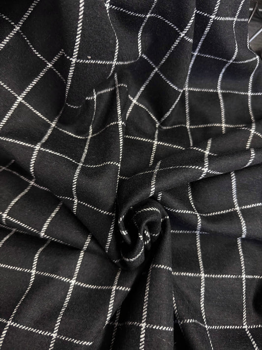 Medium Weight Wool Jersey - Black & White Plaid