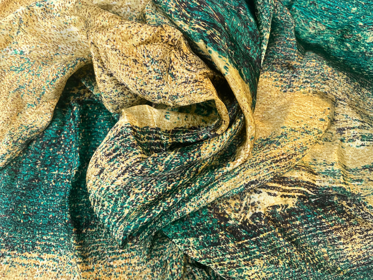 Digital Printed Rayon Charmeuse - Gold & Emerald Green