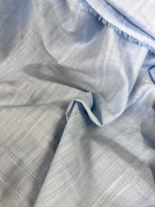 Italian Textured Cotton Plaid - Light Blue