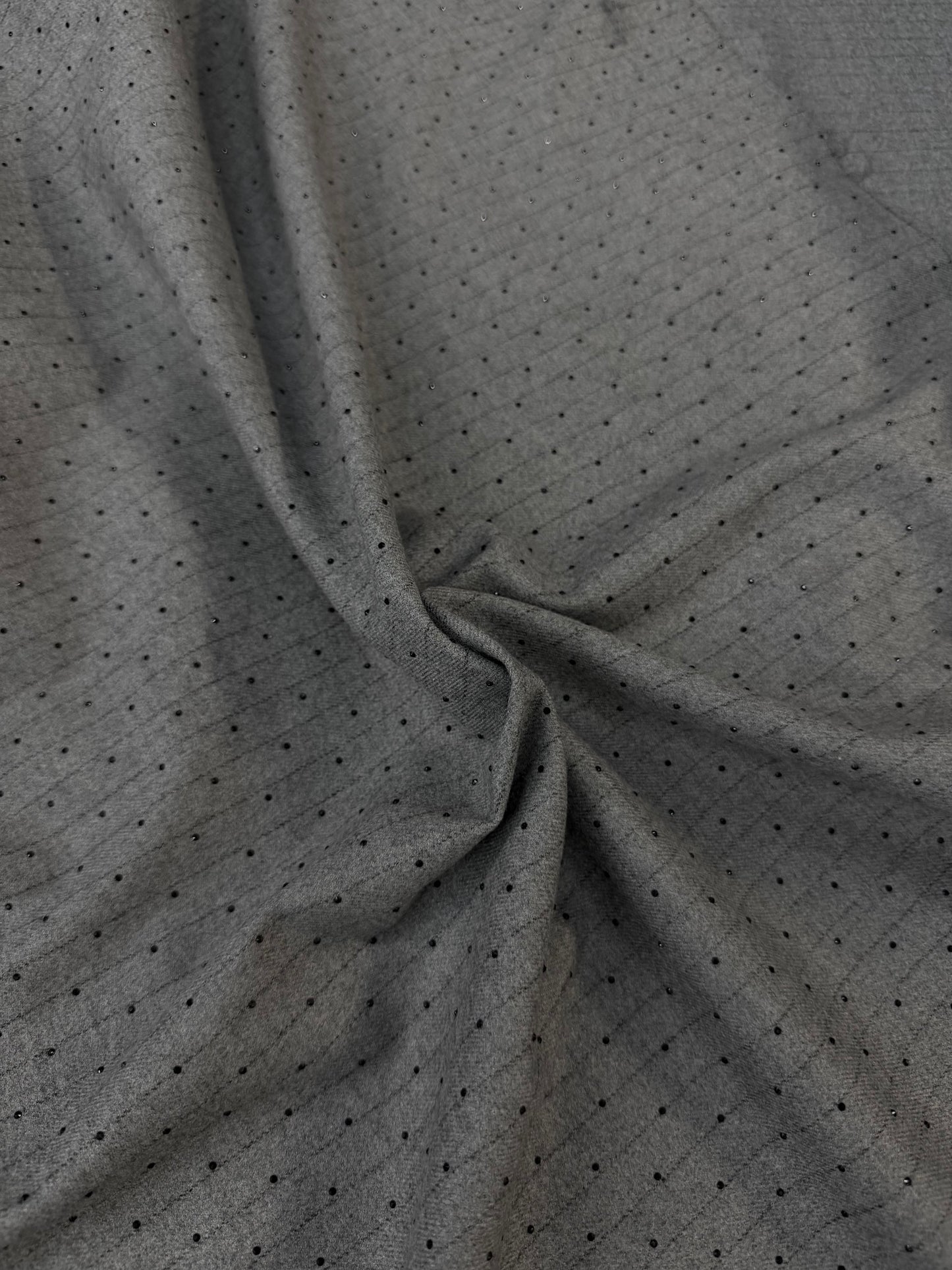 Italian Flannel Poly Rayon Suiting - Grey Pinstripe Rhinestone