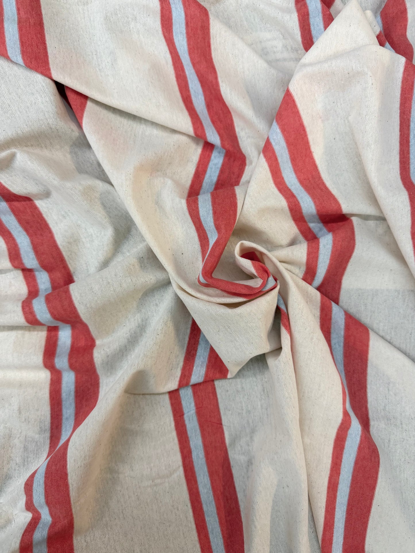Italian Striped Cotton Jersey Blend - Salmon, Blue & Beige