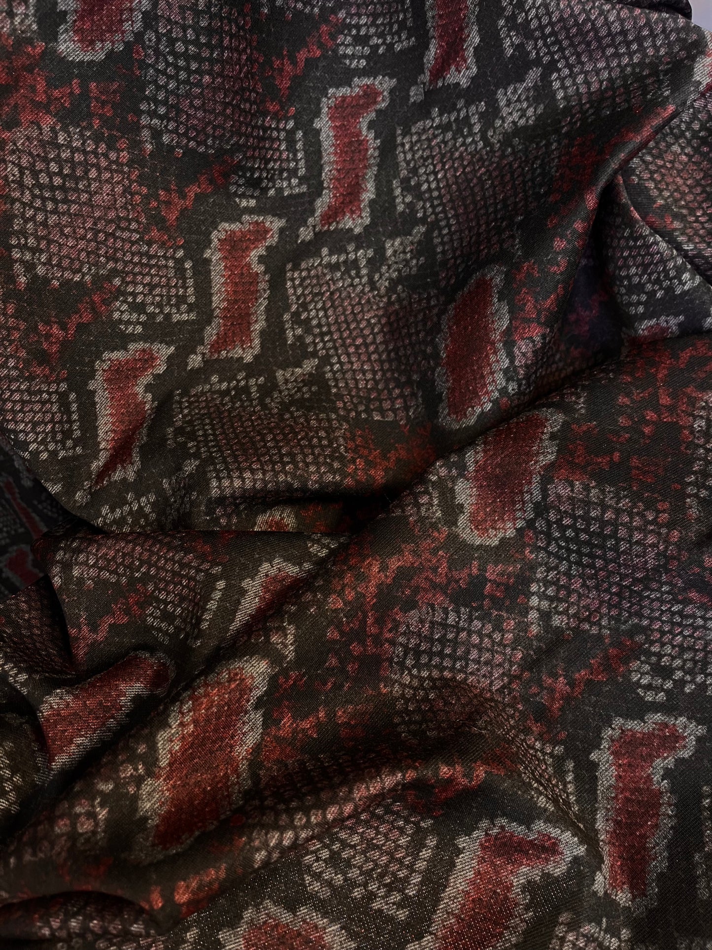 Snakeskin Printed Ponte Double-Knit Stretch Poly/Rayon - Red & Black