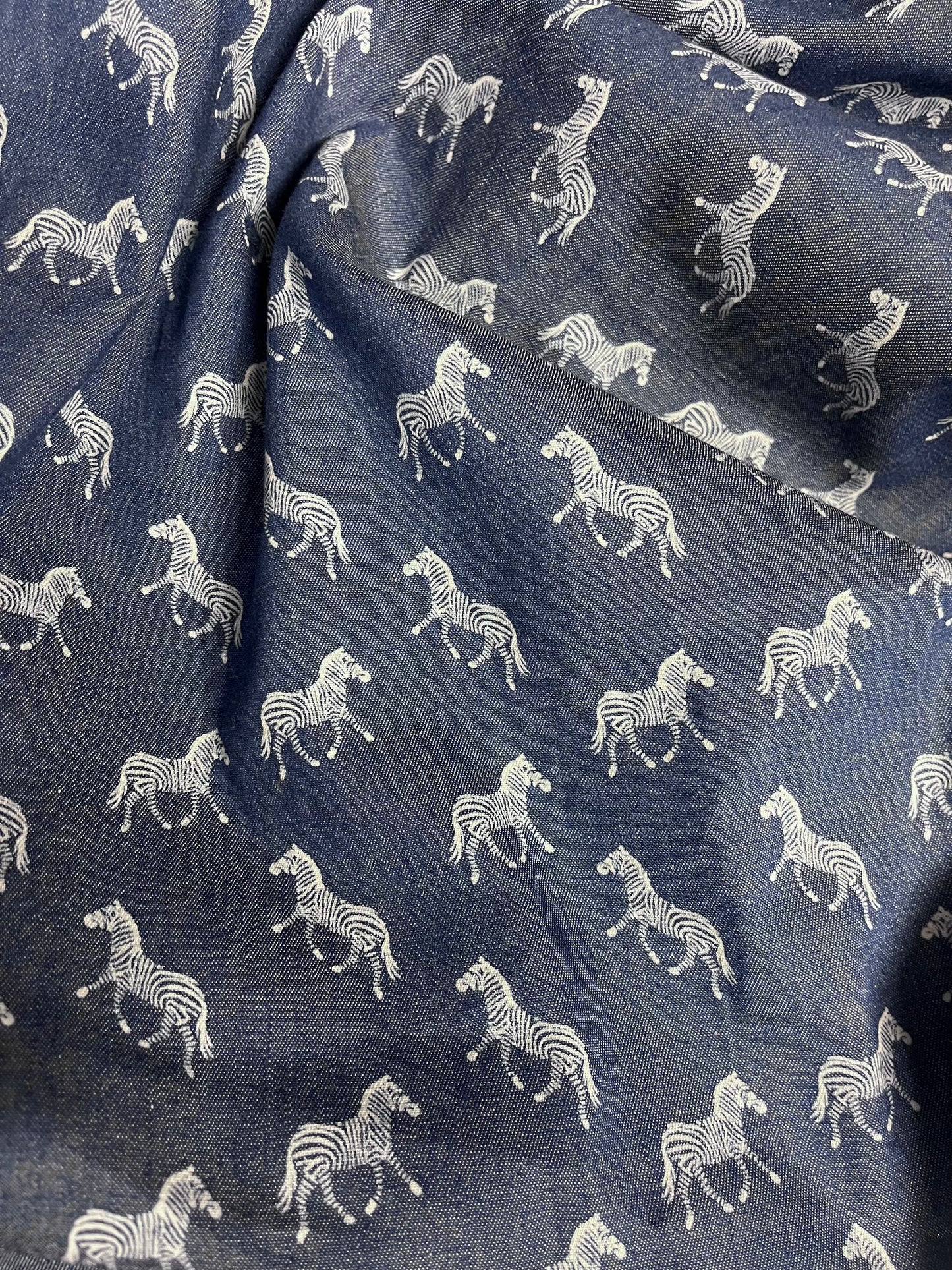 Italian Printed Chambray - Blue Zebra