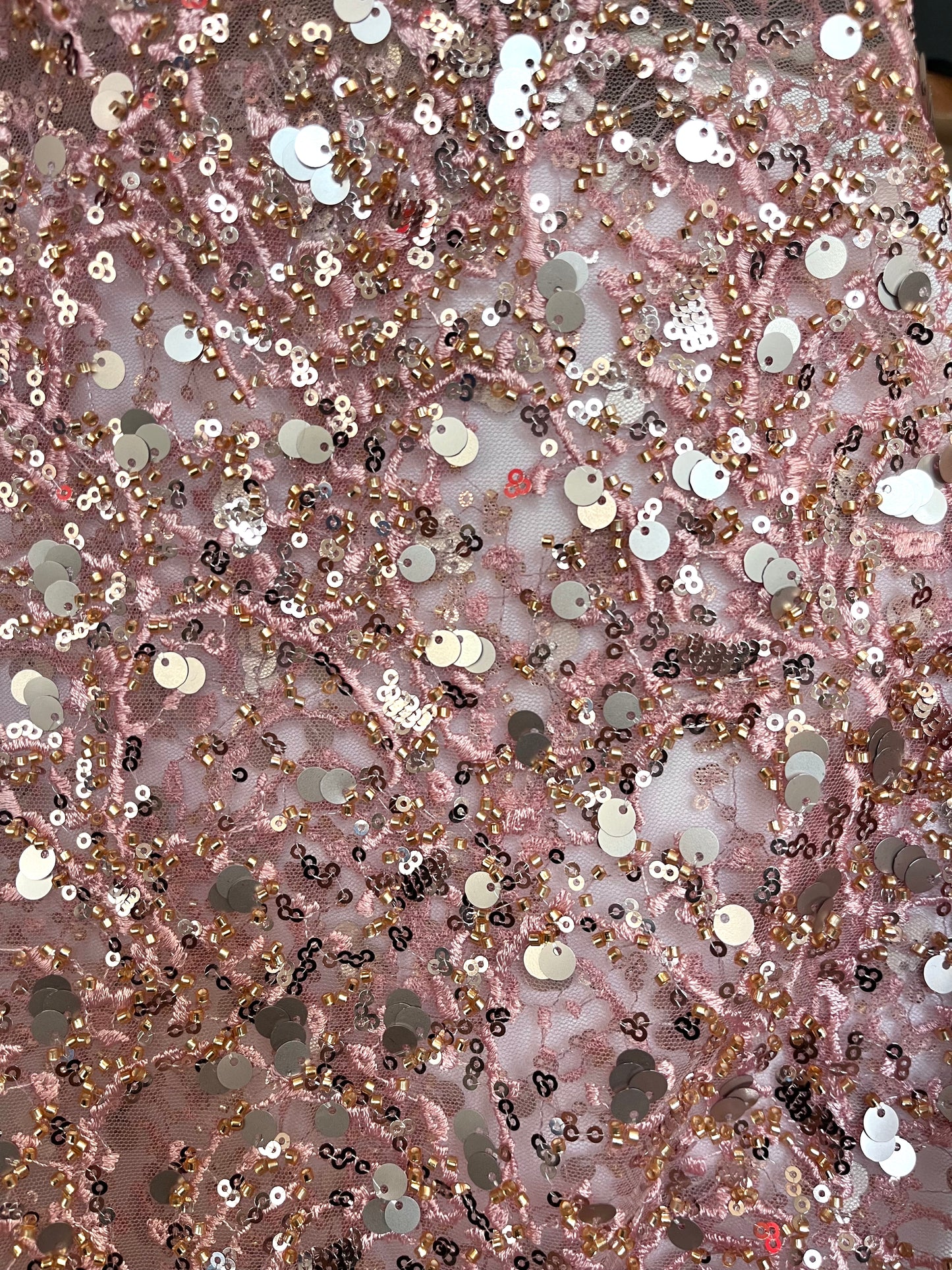 Embroidered Sequin Mesh - Blush Pink