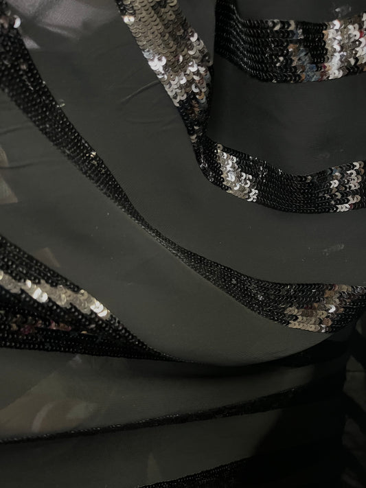 Sequin Stripe Poly Chiffon - Black