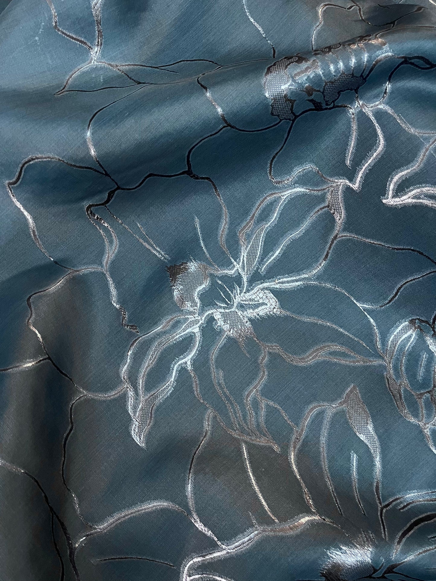 Embroidered Silk Organza - Ocean Teal