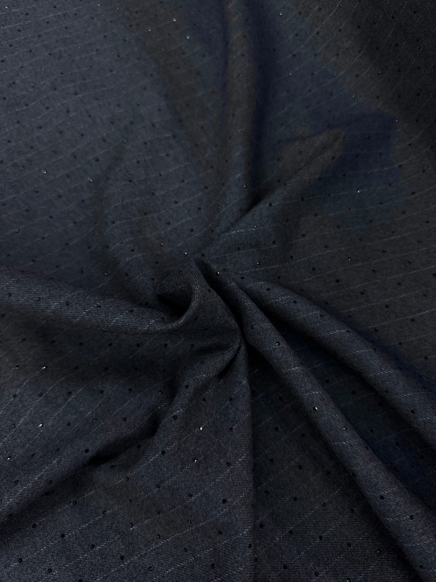 Italian Flannel Poly Rayon Suiting - Navy Pinstripe Rhinestone