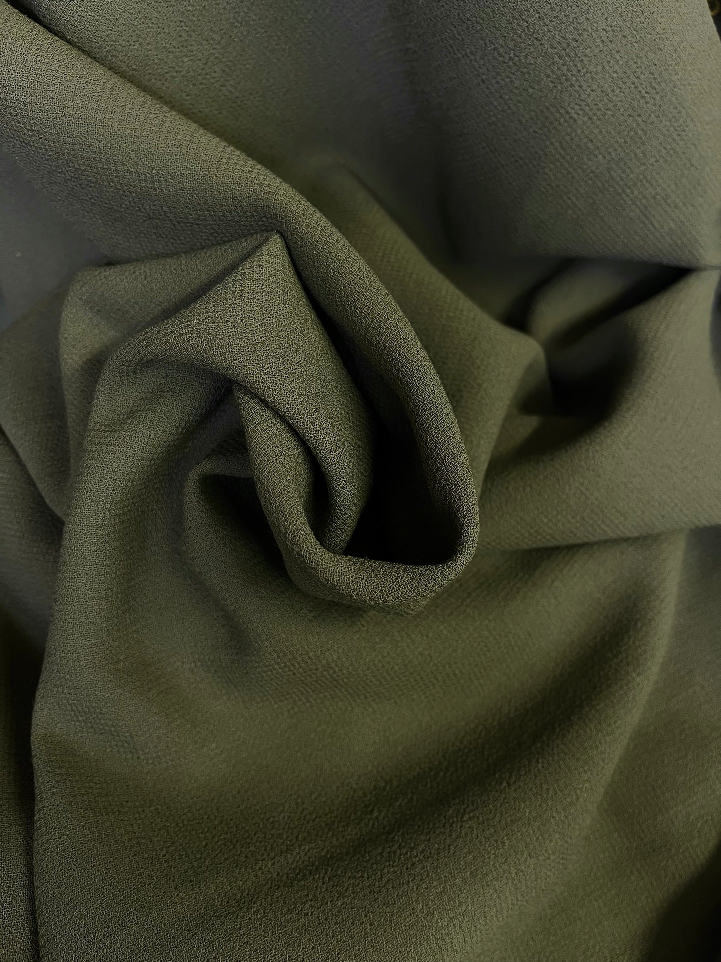 Italian Designer Double Faced Virgin Wool Crepe - Olive Green