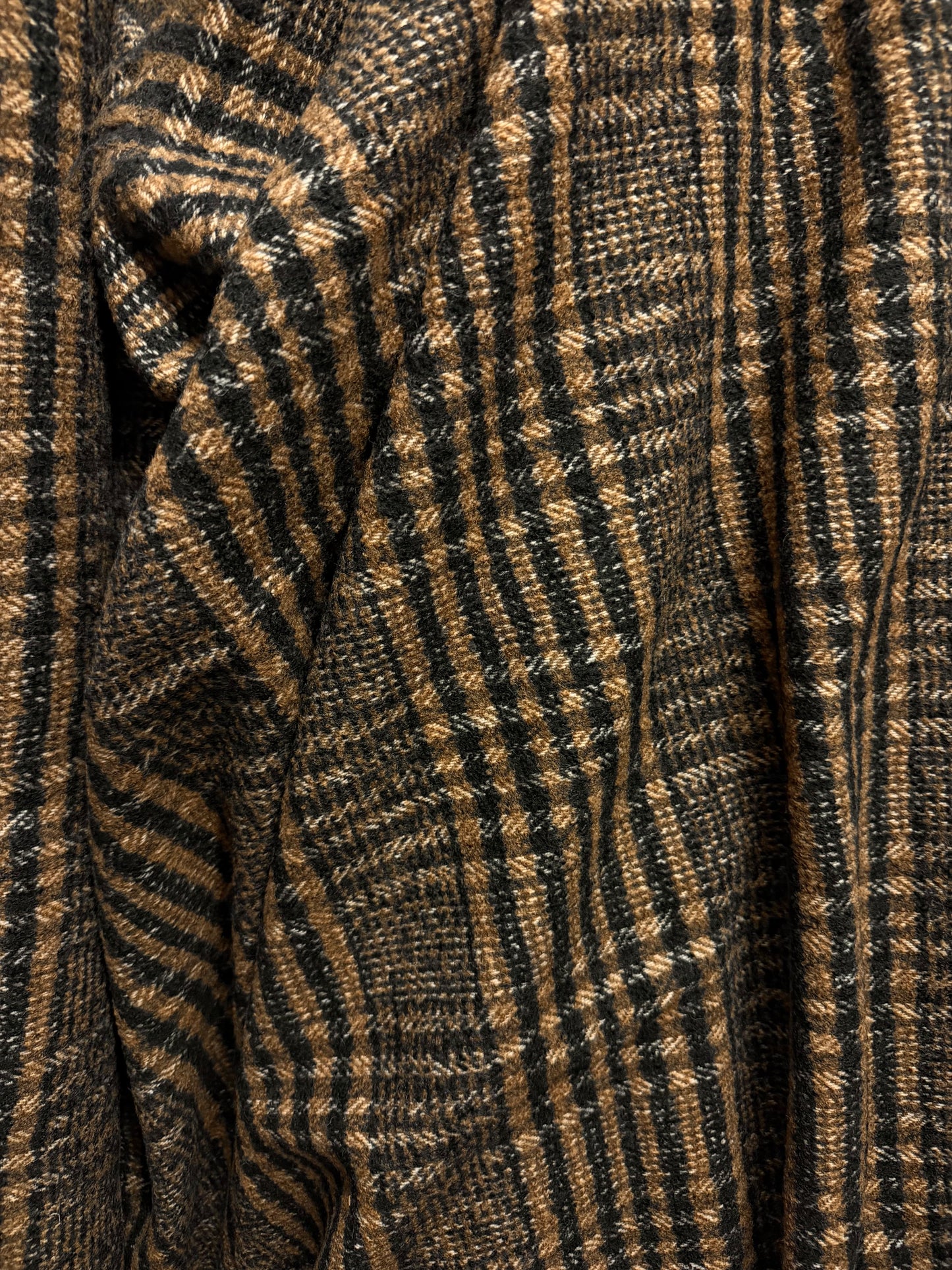 Heritage Label - Italian Herringbone Plaid Wool Blend - Brown, Black & White
