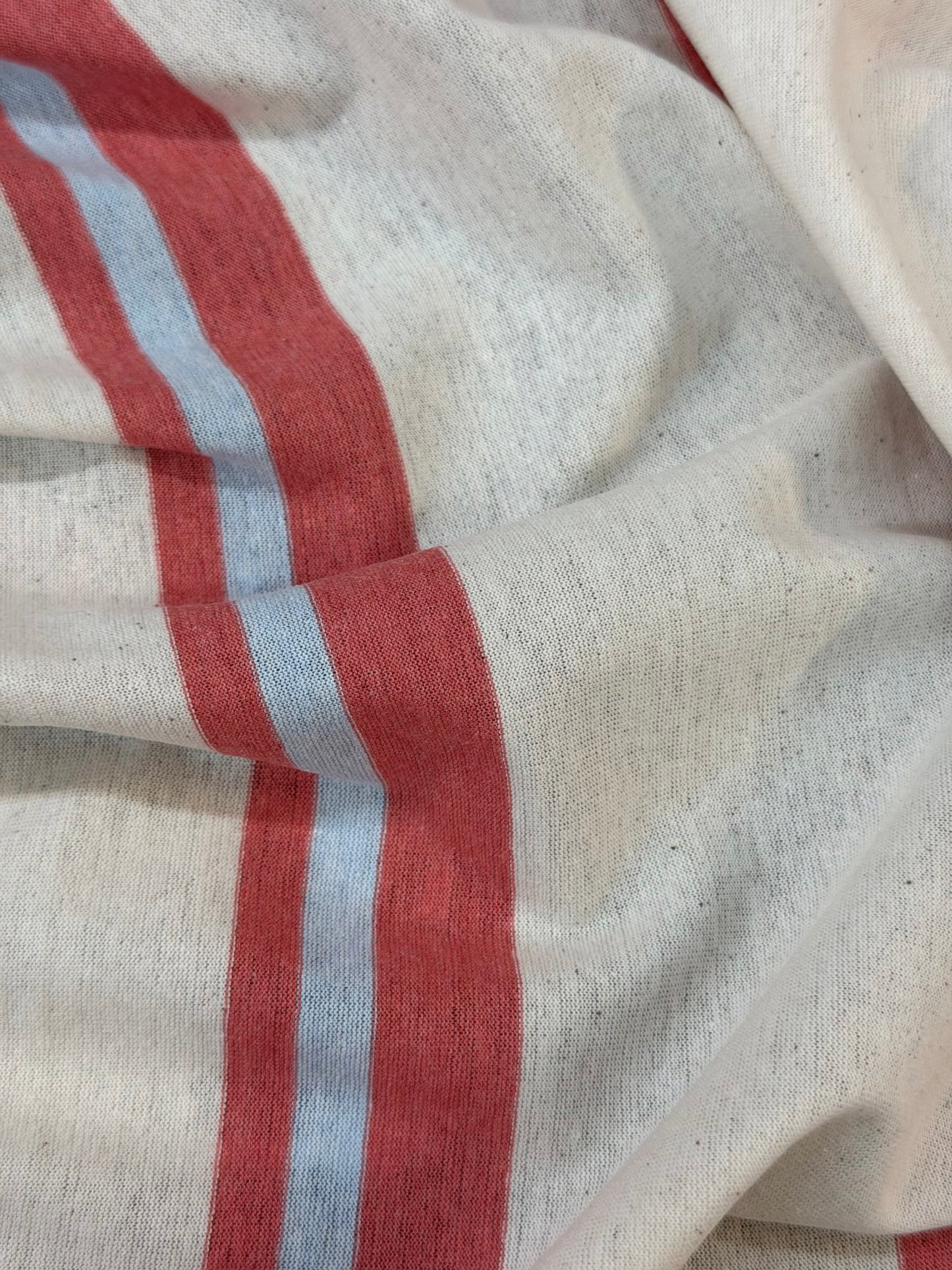 Italian Striped Cotton Jersey Blend - Salmon, Blue & Beige