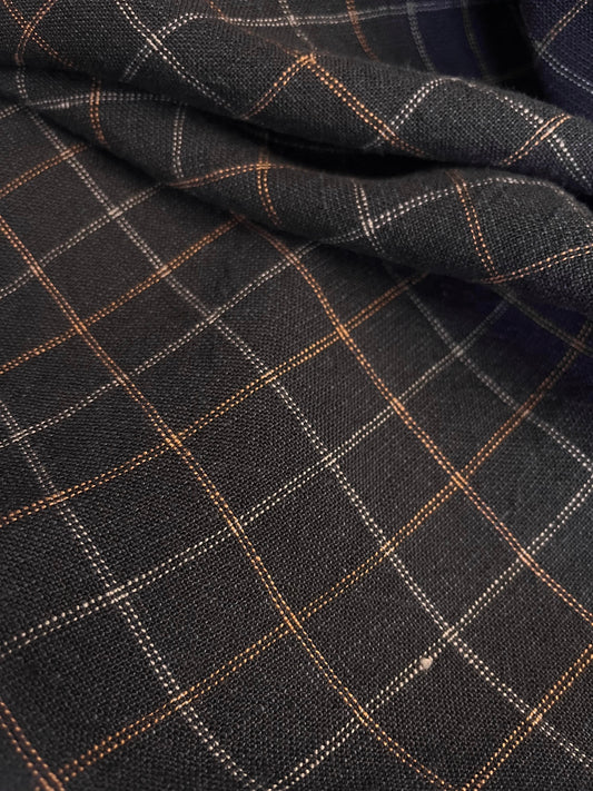 Woven Plaid Linen - Charcoal, Orange & White