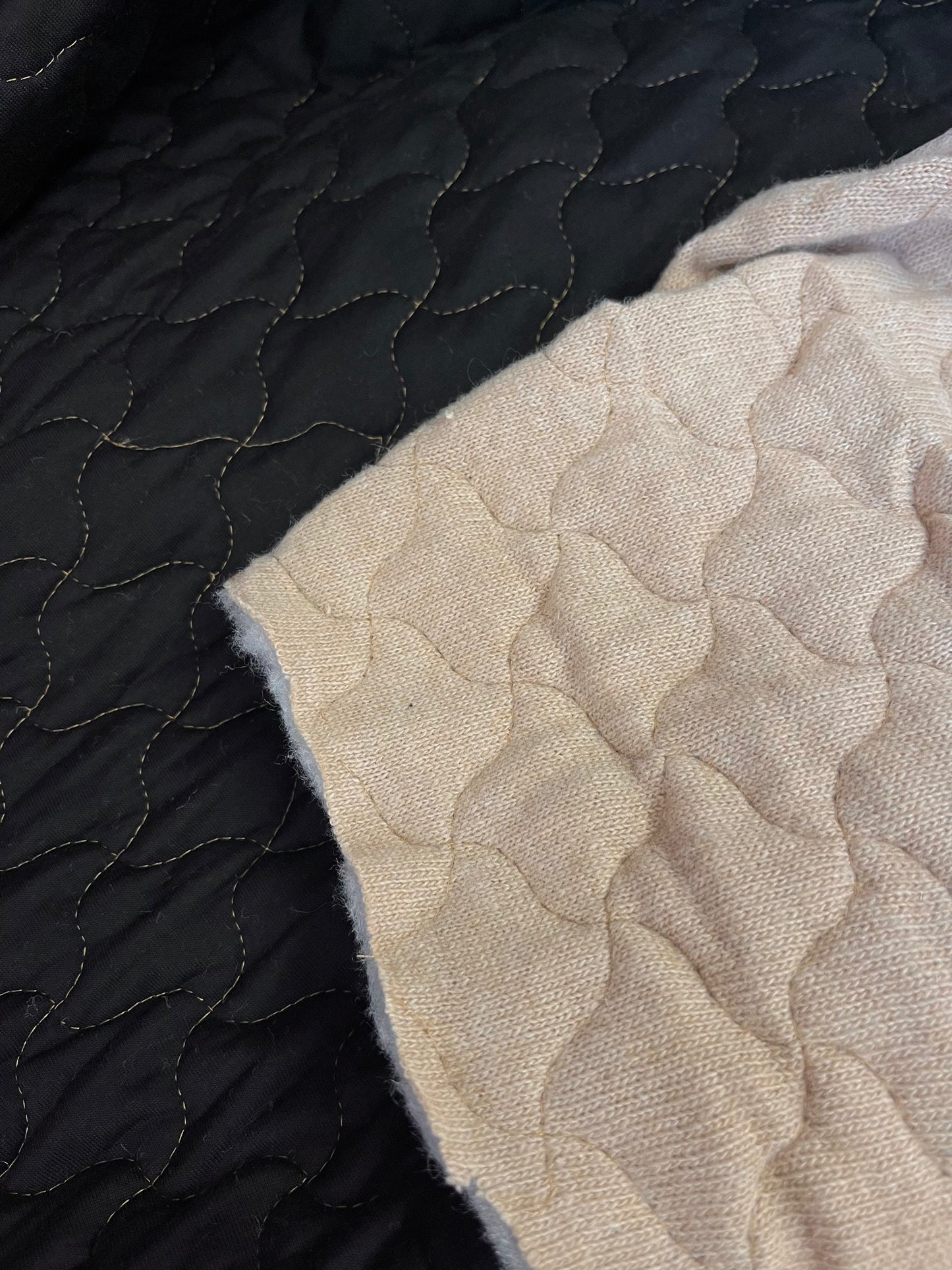 Italian Quilted Wool Jersey - Oatmeal Beige & Black