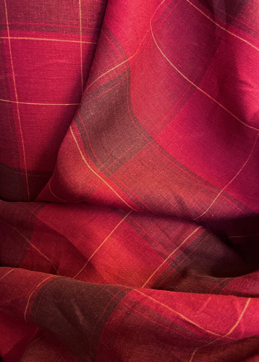 Plaid Linen - Red, Burgundy & Yellow