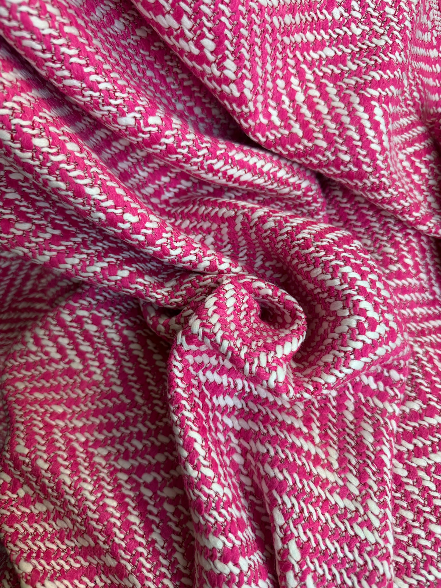 Heritage Label - Italian Designer Wool Boucle - Pink & White Herringbone
