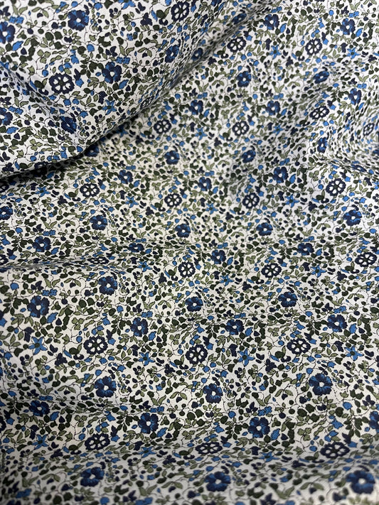 Ditsy Floral Printed Cotton - White, Blue & Green