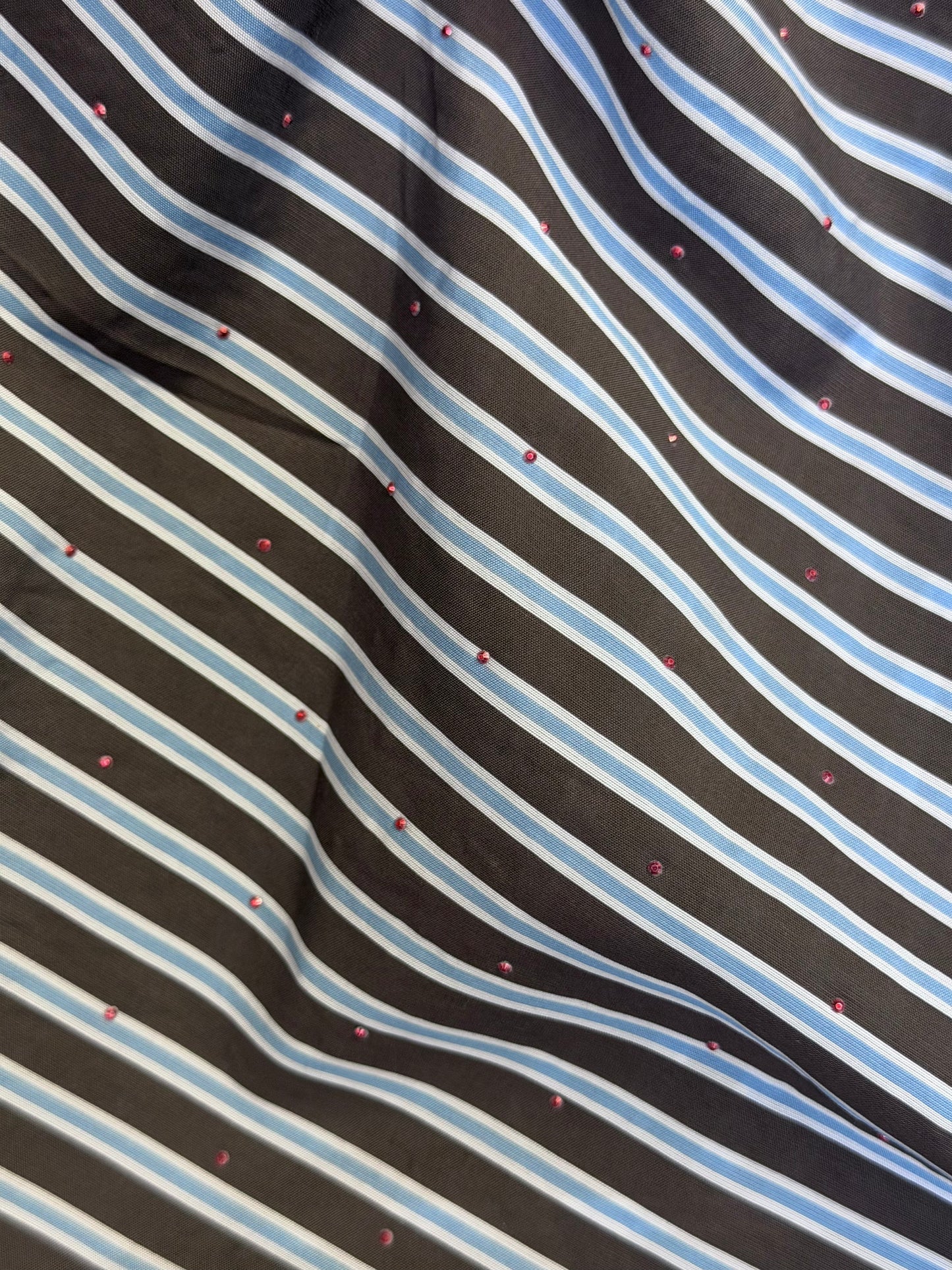 Rhinestone Stripe Cotton Shirting - Blue, Brown, White & Pink