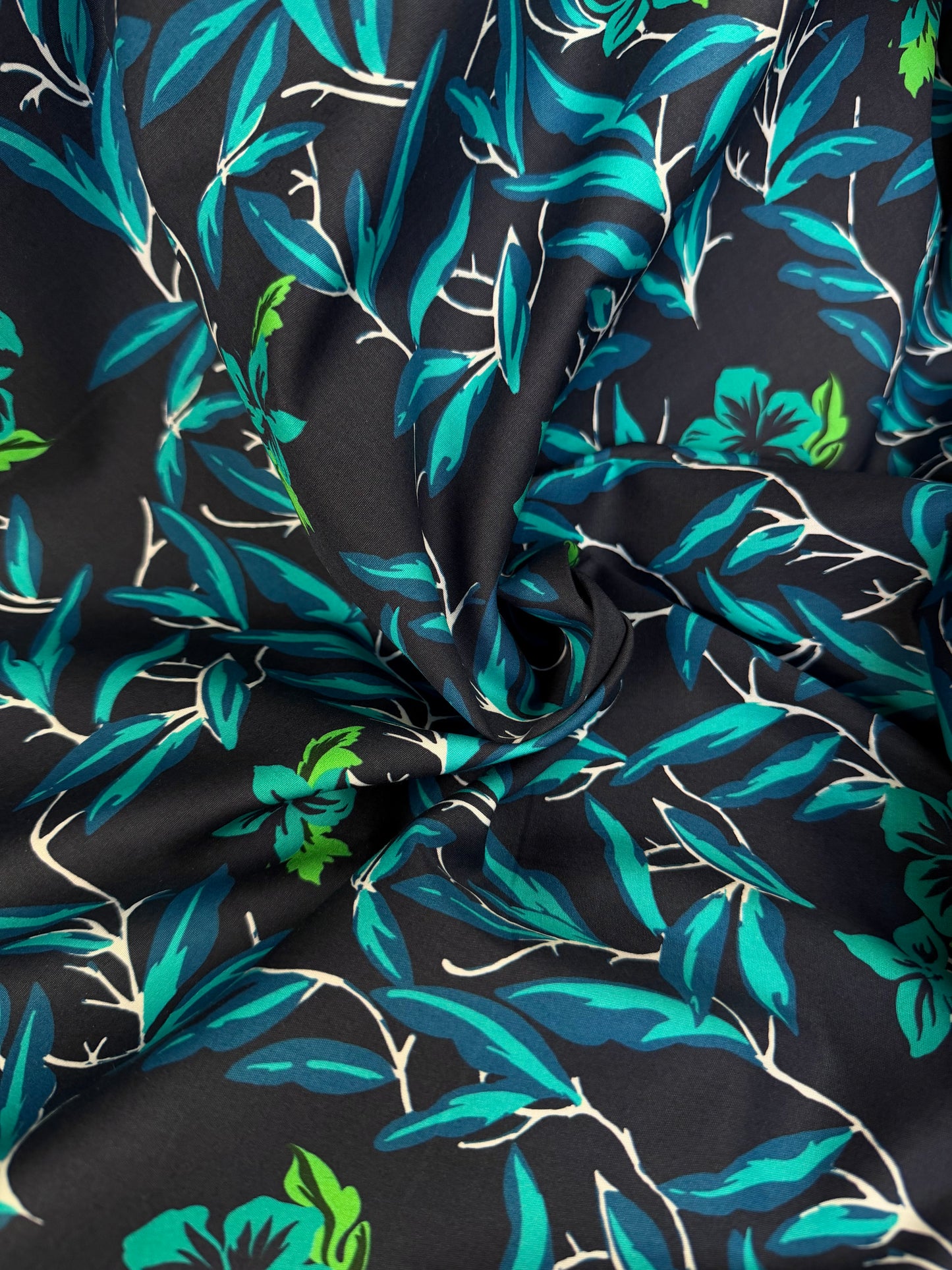 Italian Tropical Printed Cotton - Navy, Teal, Green