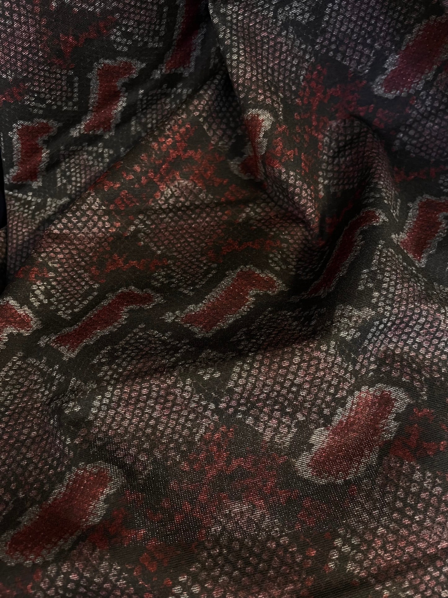 Snakeskin Printed Ponte Double-Knit Stretch Poly/Rayon - Red & Black