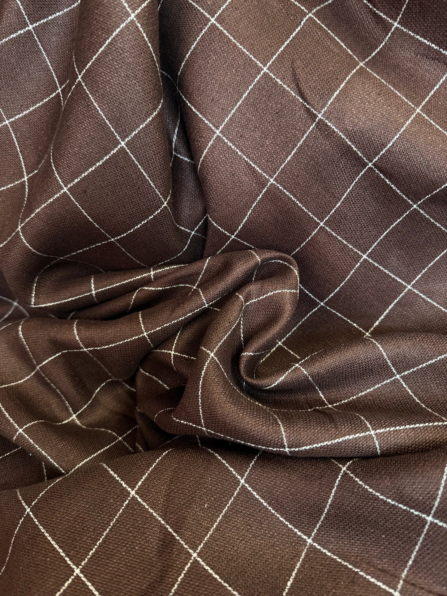 Grid Plaid Linen - Brown & White