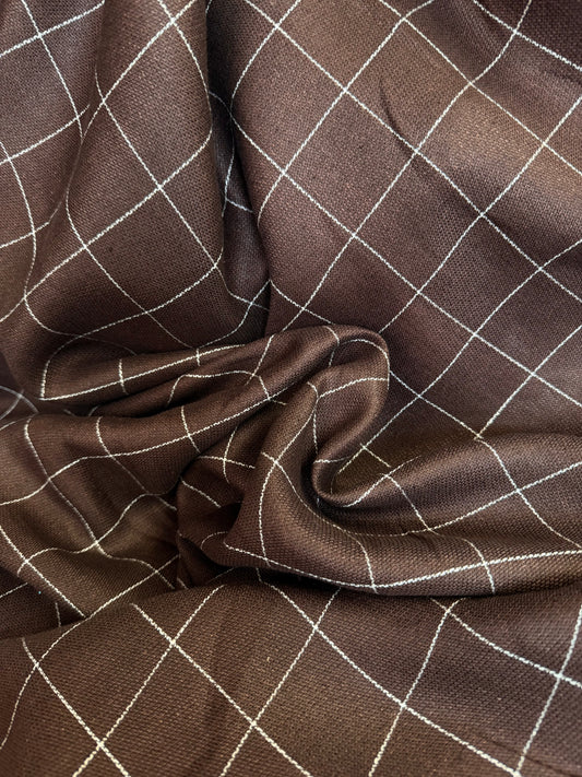 Grid Plaid Linen - Brown & White